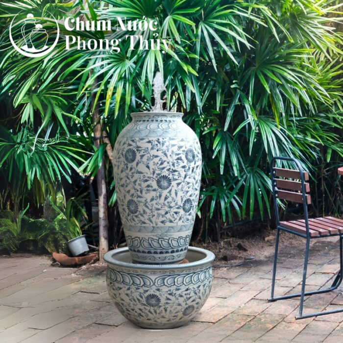 chi tiết Bộ Lu Chậu Trang Trí Tiểu Cảnh Men Rạn Hoa Tam Thái 3 Size CN-16