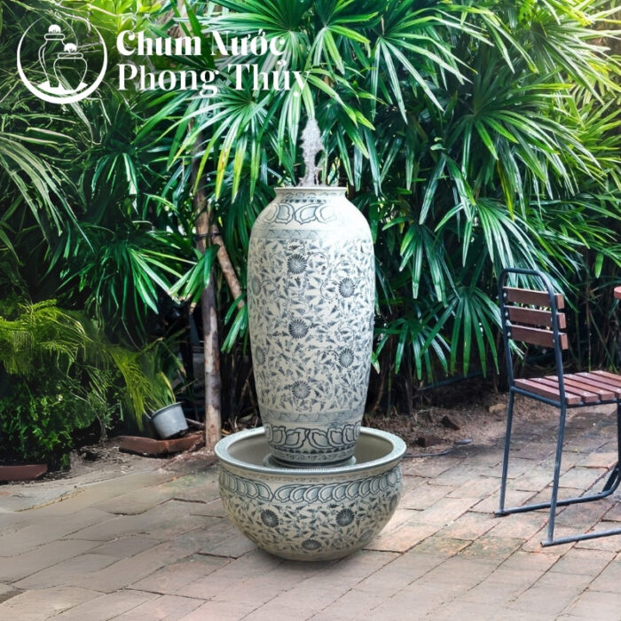 chi tiết Bộ Lu Chậu Trang Trí Tiểu Cảnh Men Rạn Hoa Tam Thái 3 Size CN-16