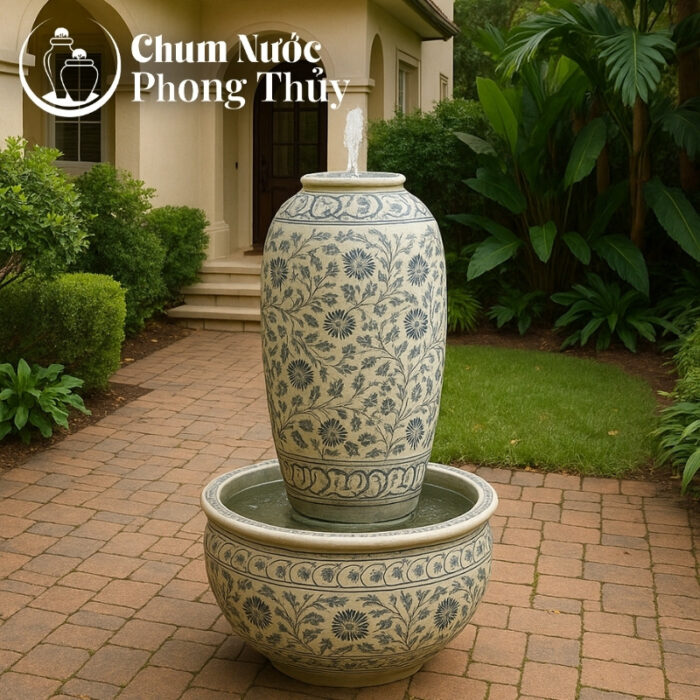 chi tiết Bộ Lu Chậu Trang Trí Tiểu Cảnh Men Rạn Hoa Tam Thái 3 Size CN-16