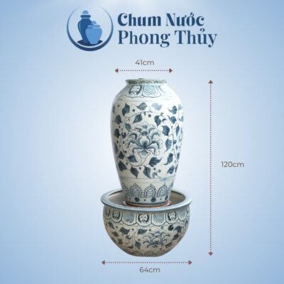 kích thước Đài phun nước phong thủy men rạn hoa phù dung CN-20