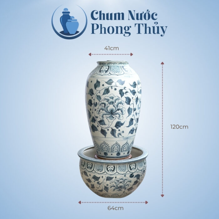 kích thước Đài phun nước phong thủy men rạn hoa phù dung CN-20