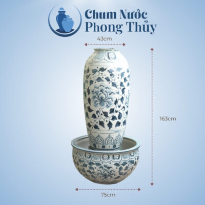 kích thước Đài phun nước phong thủy men rạn hoa phù dung CN-20