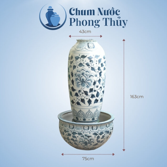 kích thước Đài phun nước phong thủy men rạn hoa phù dung CN-20