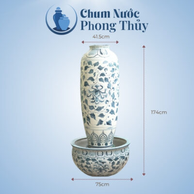 kích thước Đài phun nước phong thủy men rạn hoa phù dung CN-20
