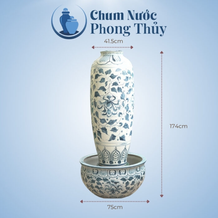kích thước Đài phun nước phong thủy men rạn hoa phù dung CN-20