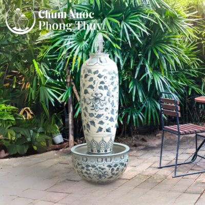chi tiết Đài phun nước phong thủy men rạn hoa phù dung CN-20