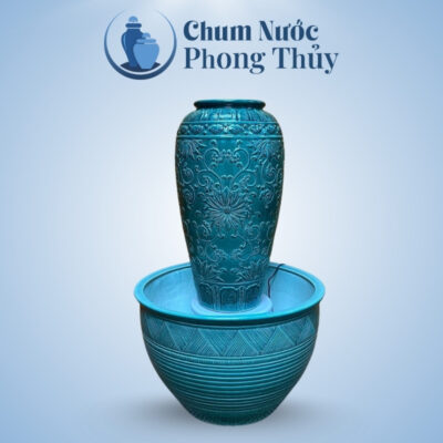 Bộ Đơn Chum Nước Vẽ Hoa Văn Tân Cổ Điển Xanh Chậu Sen CN-15
