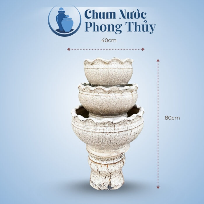 Kích thước Bộ Thác Nước Men Rạn 3 Tầng Kèm Đế TN-20