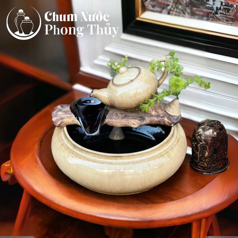 CHI TIẾT Bộ Thác Nước Phong Thủy Bình Trà Men Hỏa Biến CN-TN03
