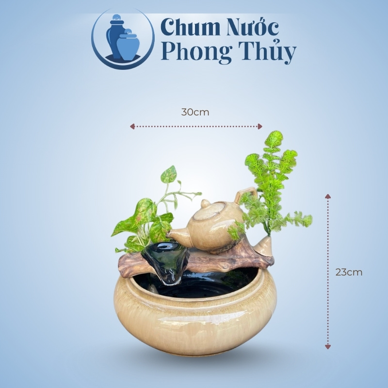 kích thước Bộ Thác Nước Phong Thủy Bình Trà Men Hỏa Biến CN-TN03