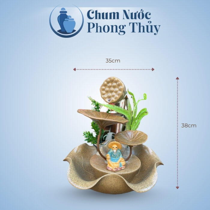 kích thước Bộ Thác Nước Phong Thủy Trang Trí Tiểu Cảnh Sen Đồng Nâu TN-15