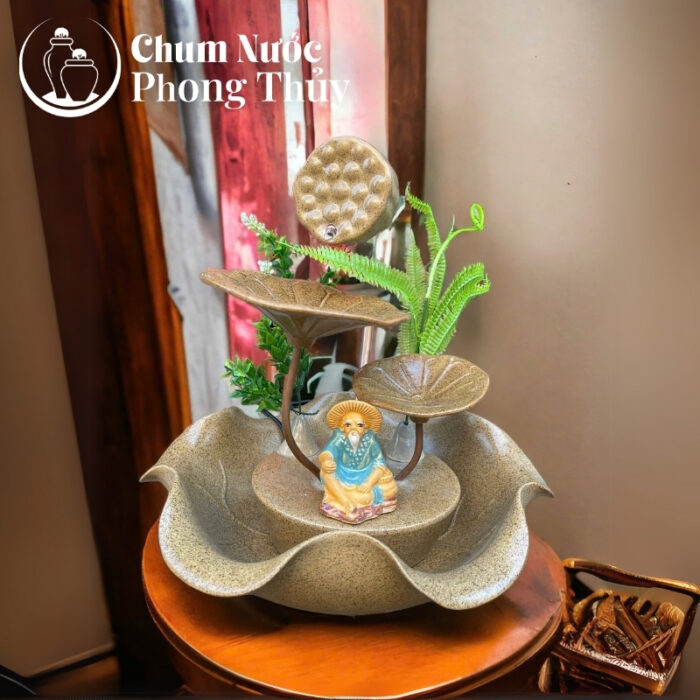 chi tiết Bộ Thác Nước Phong Thủy Trang Trí Tiểu Cảnh Sen Đồng Nâu TN-15