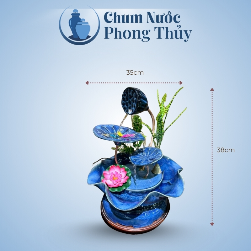 kích thước Bộ Thác Nước Phong Thủy Đài Sen Men Hỏa Biến Xanh TN-16