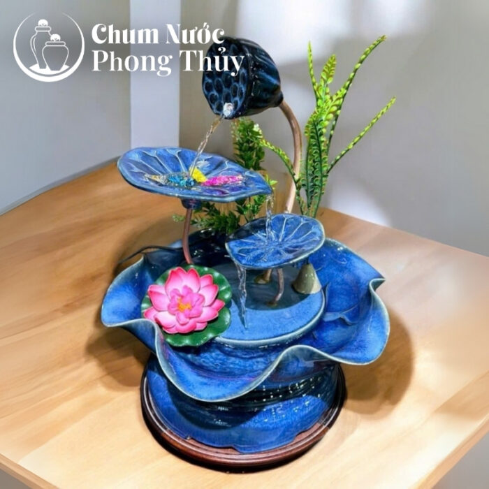chi tiết Bộ Thác Nước Phong Thủy Đài Sen Men Hỏa Biến Xanh TN-16