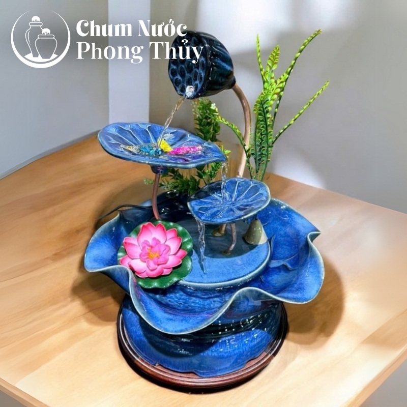 chi tiết Bộ Thác Nước Phong Thủy Đài Sen Men Hỏa Biến Xanh TN-16