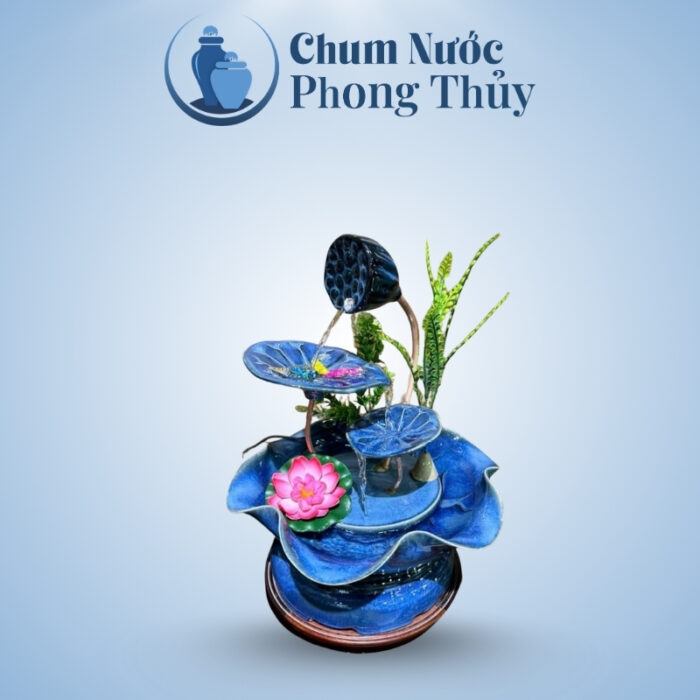 Bộ Thác Nước Phong Thủy Đài Sen Men Hỏa Biến Xanh TN-16