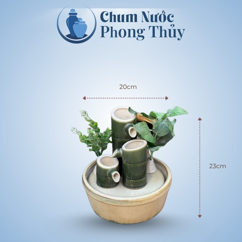 kích thước Tiểu Cảnh Trúc Mini Thác Nước Phong Thủy Men Hỏa Biến TN-17