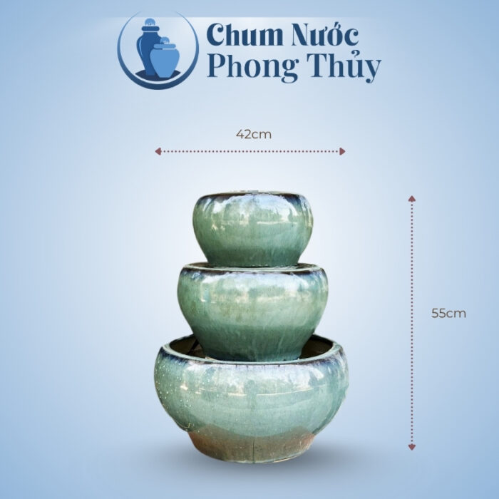kích thước Đài Phun Nước Men Hỏa Biến Xanh Lục TN-18