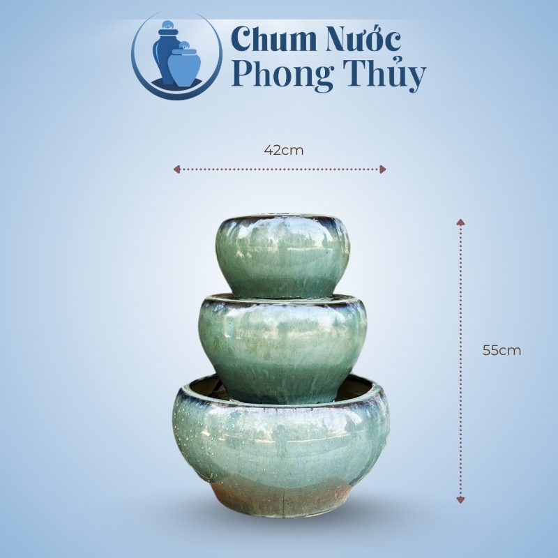 kích thước Đài Phun Nước Men Hỏa Biến Xanh Lục TN-18