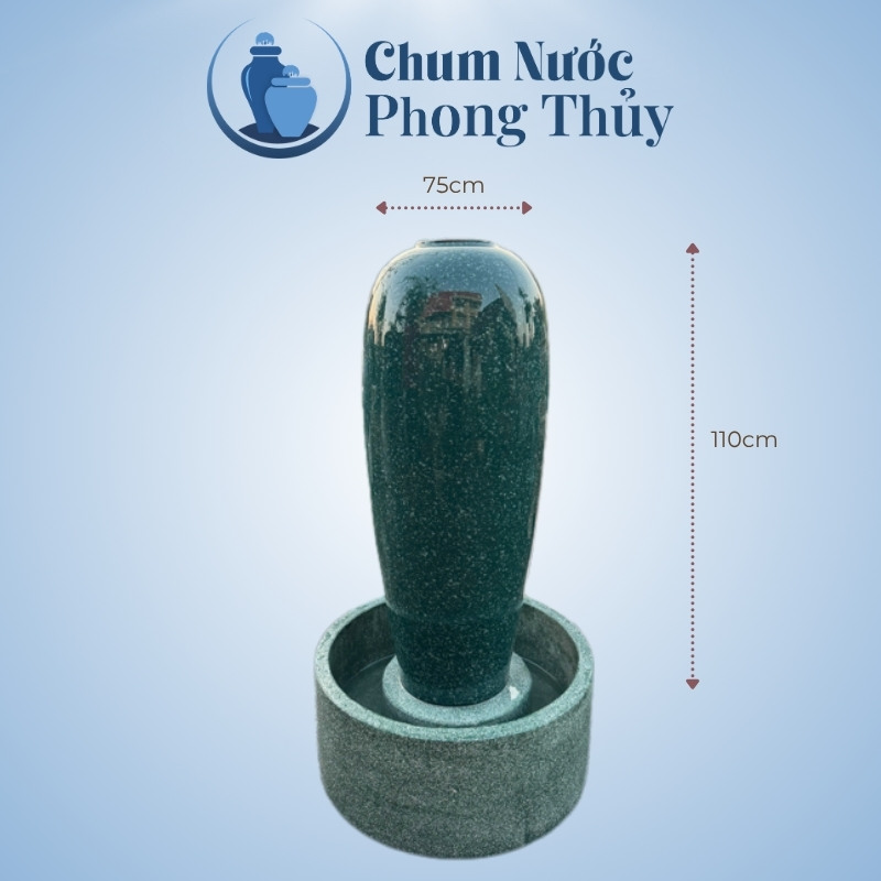 kích thước Bộ Đơn Lu Nước Phong Thủy Men Xanh Ngọc Vân Đá Chậu Tròn CN-13