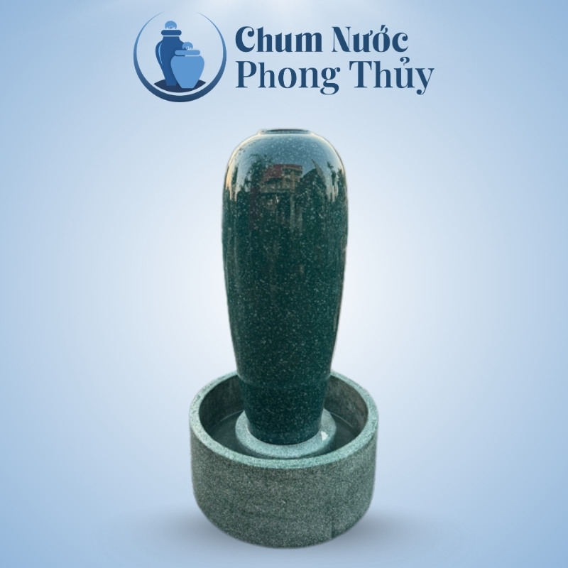 Bộ Đơn Lu Nước Phong Thủy Men Xanh Ngọc Vân Đá Chậu Tròn CN-13