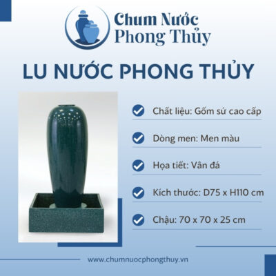 đặc điểm Bộ Đơn Chum Nước Gốm Sứ Men Màu Xanh Ngọc Vân Đá Chậu Vuông CN-03