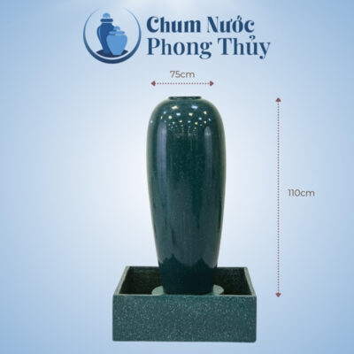 kích thước Bộ Đơn Chum Nước Gốm Sứ Men Màu Xanh Ngọc Vân Đá Chậu Vuông CN-03
