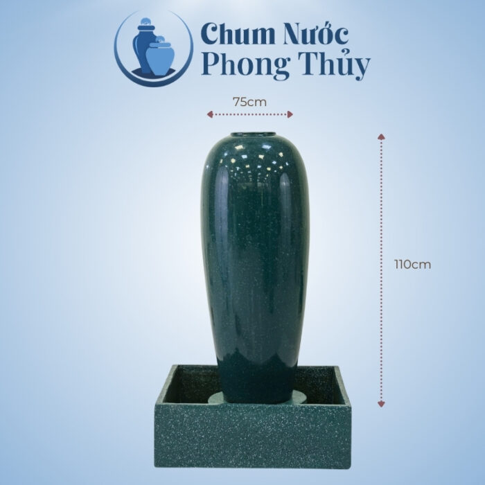 kích thước Bộ Đơn Chum Nước Gốm Sứ Men Màu Xanh Ngọc Vân Đá Chậu Vuông CN-03
