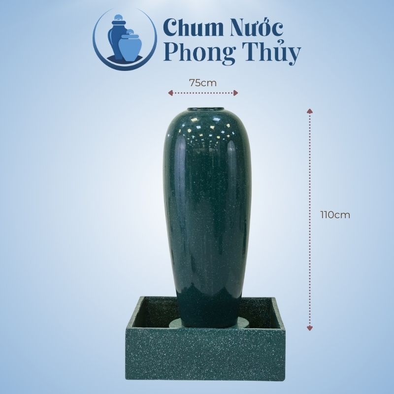 kích thước Bộ Đơn Chum Nước Gốm Sứ Men Màu Xanh Ngọc Vân Đá Chậu Vuông CN-03