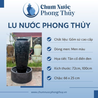 Đặc điểm Bộ Đơn Lu Nước Trang Trí Men Đen Họa Tiết Hoa Phù Dung Tân Cổ Điển Chậu Tròn CN-14