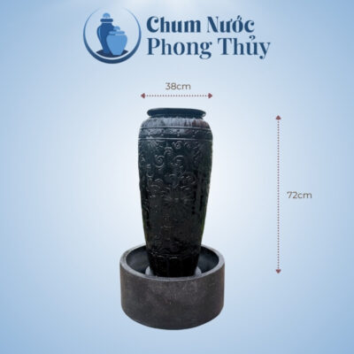 kích thước Bộ Đơn Lu Nước Trang Trí Men Đen Họa Tiết Hoa Phù Dung Tân Cổ Điển Chậu Tròn CN-14