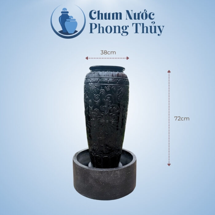 kích thước Bộ Đơn Lu Nước Trang Trí Men Đen Họa Tiết Hoa Phù Dung Tân Cổ Điển Chậu Tròn CN-14