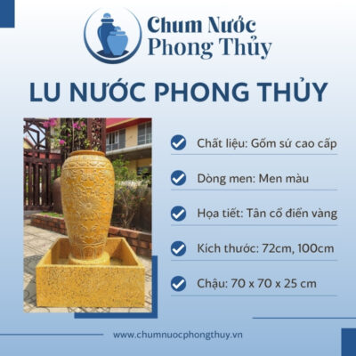đặc điểm Bộ Đơn Lu Nước Gốm Sứ Men Vàng Khắc Nổi Hoa Tân Cổ Điển Chậu Vuông CN-08