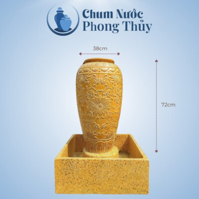 kích thước Bộ Đơn Lu Nước Gốm Sứ Men Vàng Khắc Nổi Hoa Tân Cổ Điển Chậu Vuông CN-08