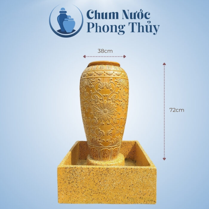 kích thước Bộ Đơn Lu Nước Gốm Sứ Men Vàng Khắc Nổi Hoa Tân Cổ Điển Chậu Vuông CN-08