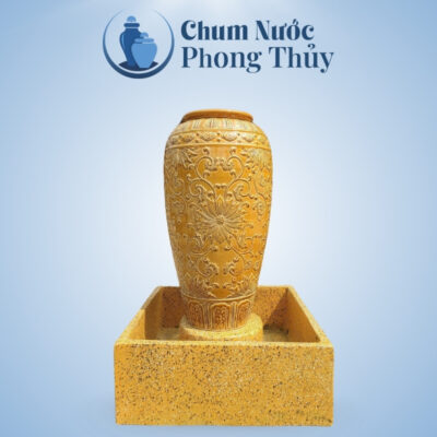 Bộ Đơn Lu Nước Gốm Sứ Men Vàng Khắc Nổi Hoa Tân Cổ Điển Chậu Vuông CN-08