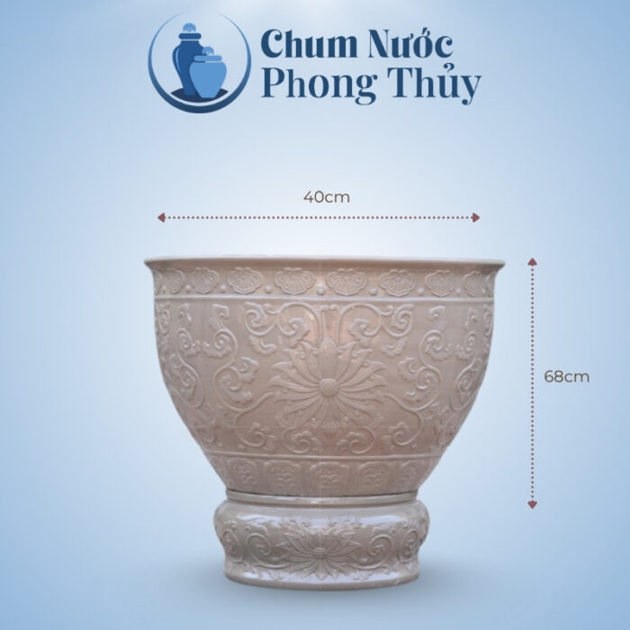 kích thước Chậu Trồng Sen Gốm Sứ Men Màu Ghi Đậm Họa Tiết Hoa Văn CS-04