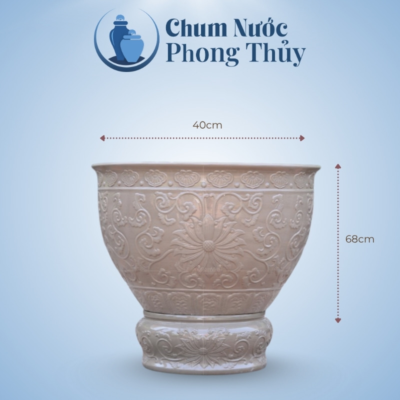 kích thước Chậu Trồng Sen Gốm Sứ Men Màu Ghi Đậm Họa Tiết Hoa Văn CS-04