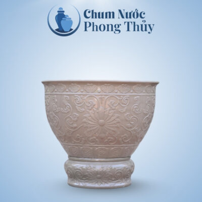 Chậu Trồng Sen Gốm Sứ Men Màu Ghi Đậm Họa Tiết Hoa Văn CS-04
