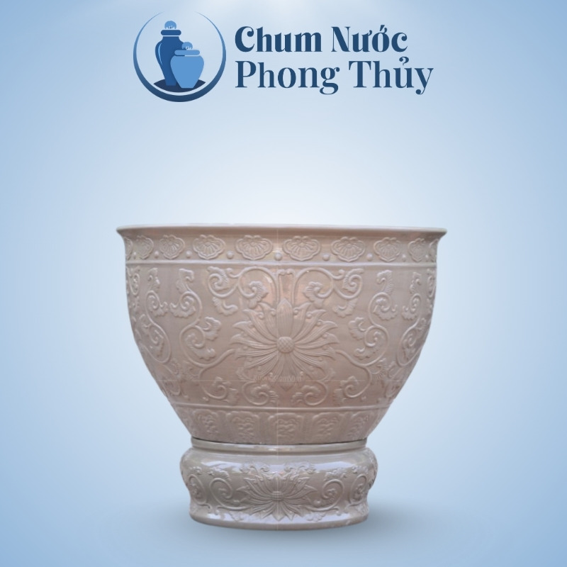 Chậu Trồng Sen Gốm Sứ Men Màu Ghi Đậm Họa Tiết Hoa Văn CS-04
