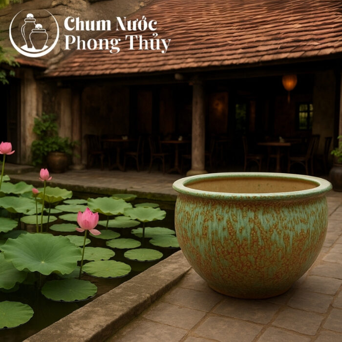 chi tiết Chậu trồng sen phong thủy gốm sứ Bát Tràng men cổ