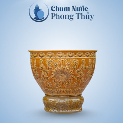 Chum Trồng Sen Gốm Sứ Hoa Văn Cổ Men Vàng Đậm CS-02