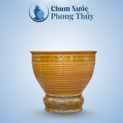 Chum Sứ Trồng Sen Men Vàng Đậm Khắc Sao Nổi CS-07