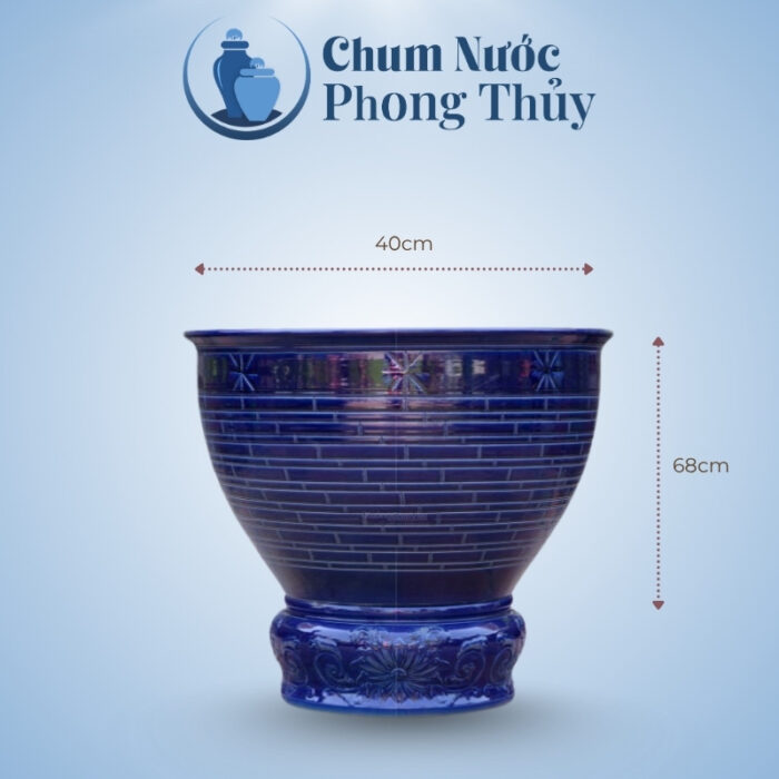 kích thước Chậu Trồng Sen Gốm Sứ Men Xanh Coban Khắc Sao CS-06