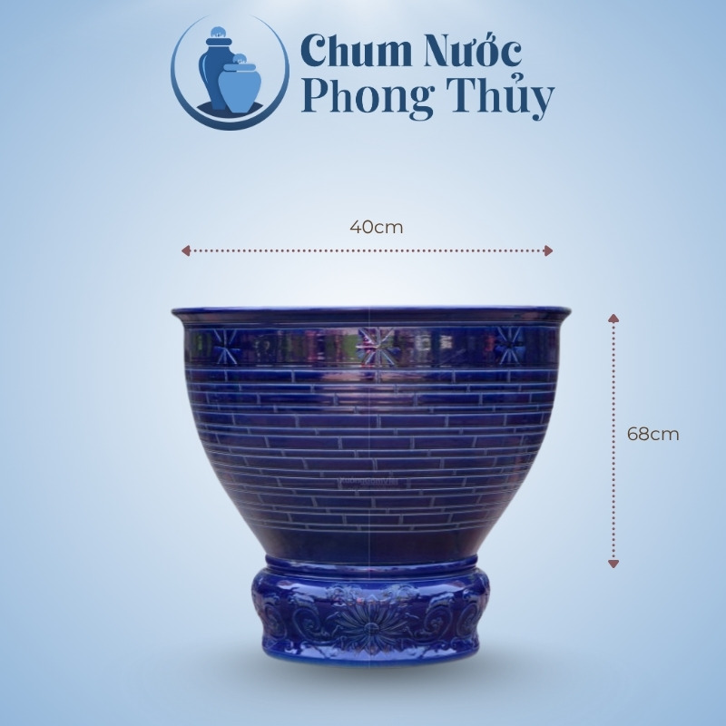 kích thước Chậu Trồng Sen Gốm Sứ Men Xanh Coban Khắc Sao CS-06