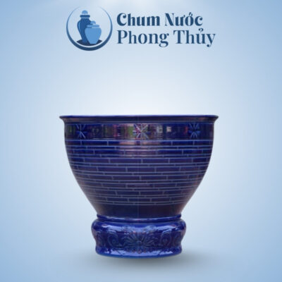 Chậu Trồng Sen Gốm Sứ Men Xanh Coban Khắc Sao CS-06