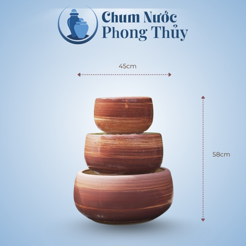 kích thước Đài Phun Nước Mini Men Hỏa Biến Vân Nâu TN-22