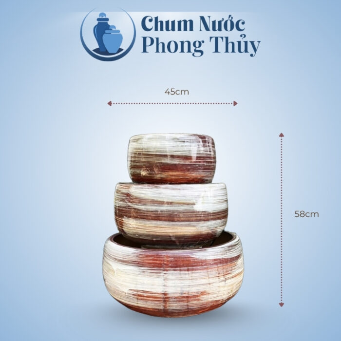 Bộ Thác Phun Nước Men Hỏa Biến Vân Nâu Phối Trắng TN-23