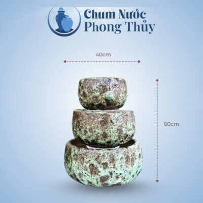 Kích thước Bộ Thác Nước Gốm Sứ Men Sôi Xanh TN-19