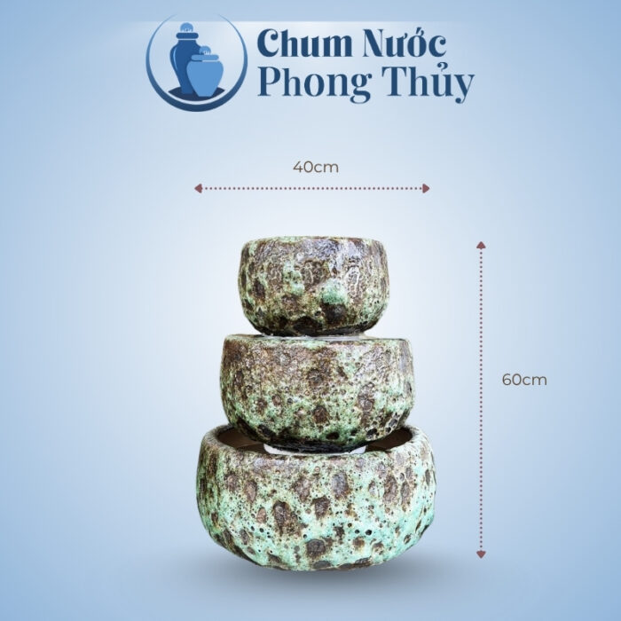 Kích thước Bộ Thác Nước Gốm Sứ Men Sôi Xanh TN-19